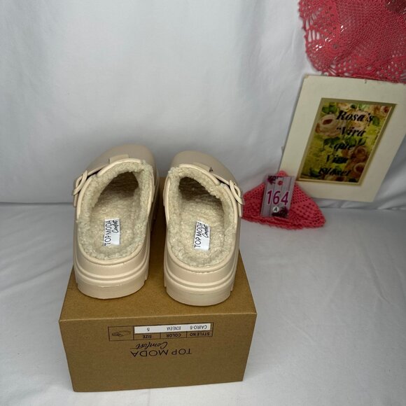 New In Box Cairo Bone Eva Chunky Platform Clogs with Fur Size 5 - Picture 4 of 10